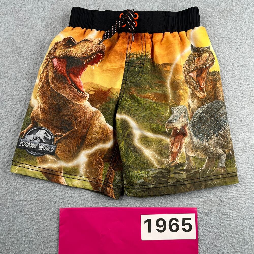 Youth Jurassic World Swim Shorts T Rex Graphic Print Lined Size 6/7 Bathing Suit